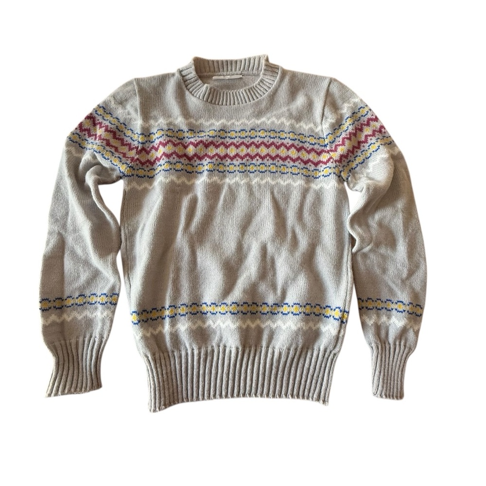 Vintage Fair Isle Pullover Grey Acrylic Knit Sweater Size XS - Picture 1 of 6